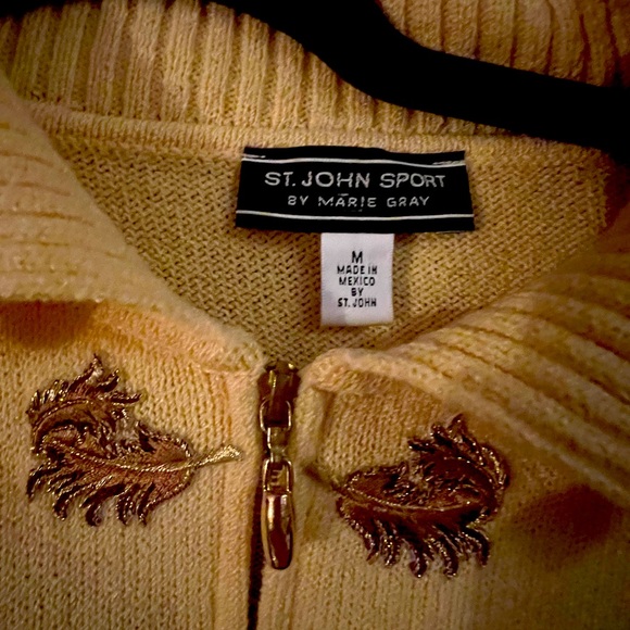 St. John sport black lable yellow zip up sweater with feather detail - Picture 2 of 4